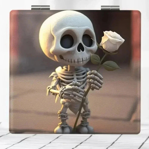 Gothic Skull & Rose Pattern Compact Mirror - Picture 1 of 4